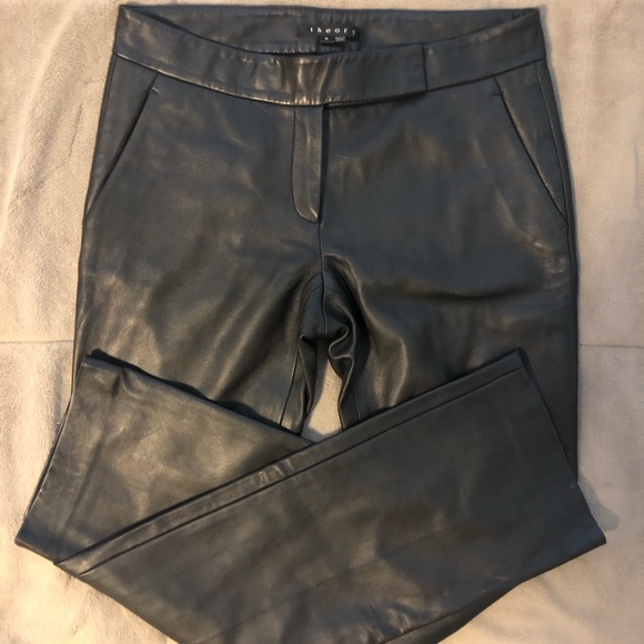 THEORY BLK LEATHER STRAIGHT LEG TROUSER SZ 6 x 34 - Picture 2 of 6